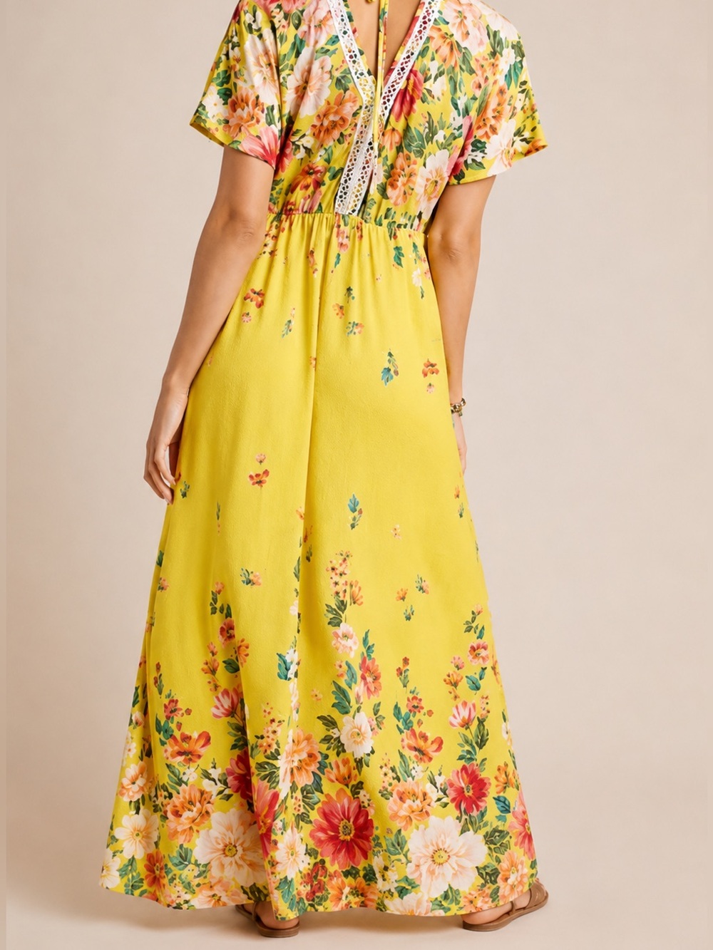 FARM Rio Samara Floral Maxi Dress Yellow Tropical Print Petite S - Picture 2 of 9
